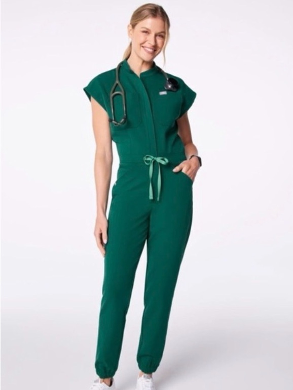 FIGS Rafaela Cargo Scrub Jumpsuit Hunter Green Jogger Size S Limited Edition